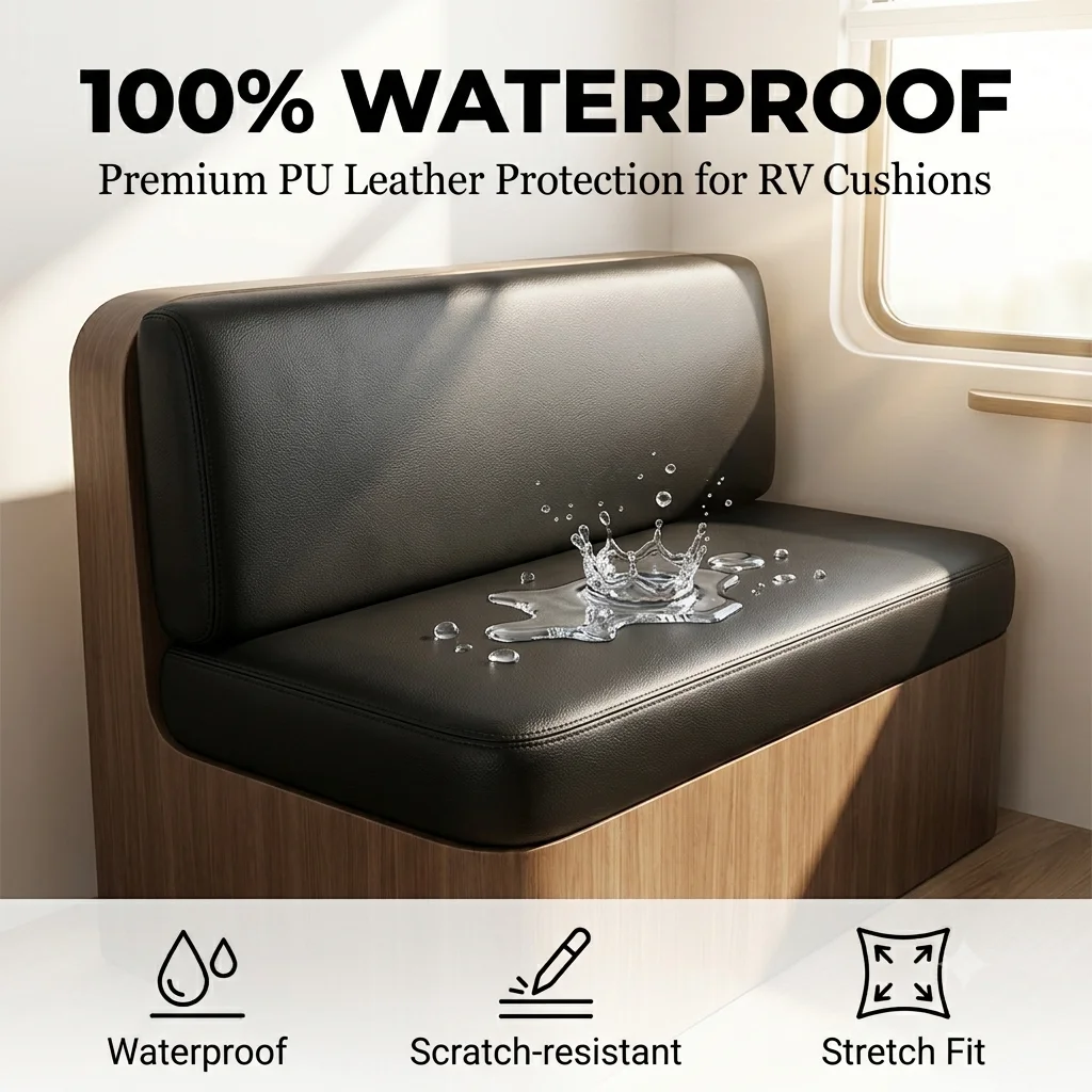 Premium RV Dinette Cushion Covers Waterproof PU Leather Camper Seat Cover Stretch Loveseat Sofa Slipcover for Travel Trailer