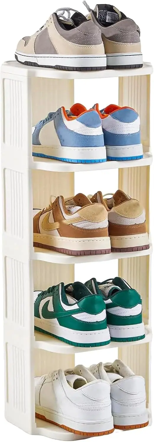 

Small Shoe Rack, 5 Tier Plastic Vertical Shoe Rack for Small and Narrow Spaces, Free Standing Shoe Organizer for Closet, Entrywa