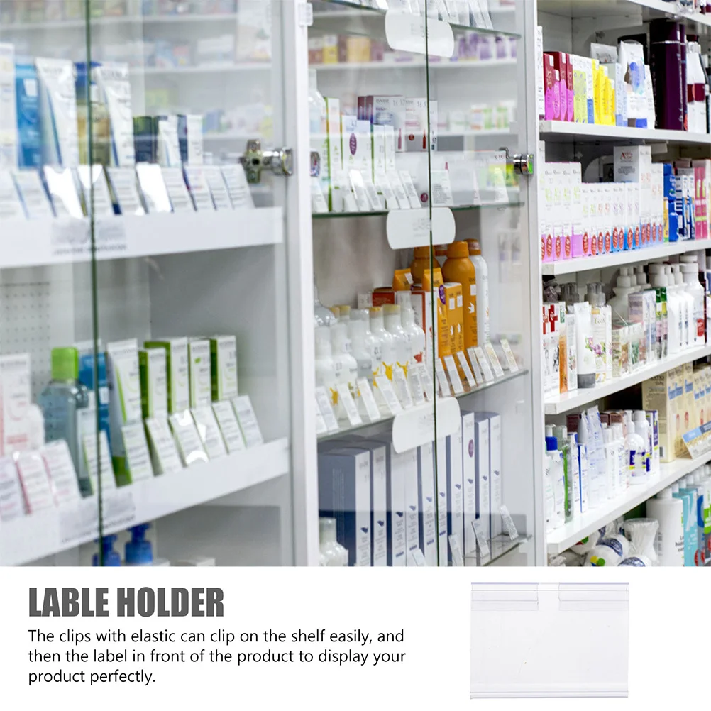 50Pcs Clear Shelf Label Holders Portable for Retail Shops Supermarket Storage Bins Label Holder Labels for Storage Bins