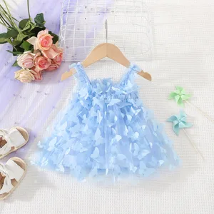 Borboleta halter de cor sólida para bebês saia a linha A embelezada, malha doce vestido de princesa, verão, novo, 0-3 anos 8 principais vendas vestido 1 ano bebe borboleta - №8