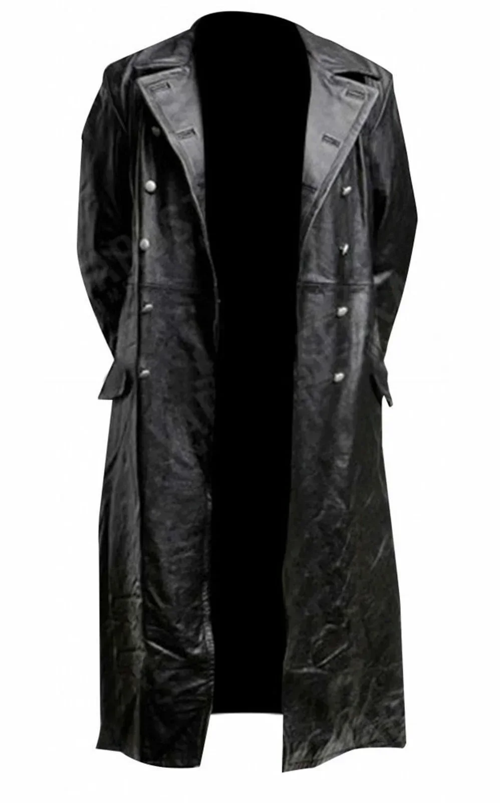 Picture 6: MEN'S GERMAN CLASSIC WW2 MILITARY UNIFORM OFFICER BLACK REAL LEATHER TRENCH COAT