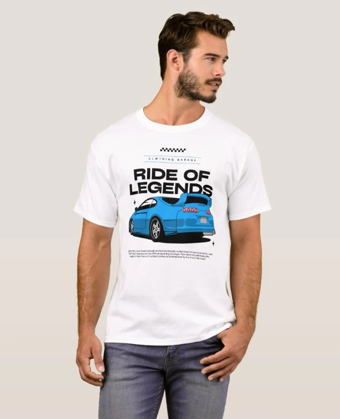 ركوب الأساطير-تي شيرت سيارة رياضية توربو أزرق 100% قطن برقبة دائرية وأكمام قصيرة تي شيرت رجالي صيفي غير رسمي ملابس الشارع