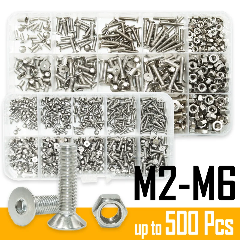 

Flat Head Hex Socket Cap Screw Kit M2 M2.5 M3 M4 M5 M6 Stainless Steel DIN7991 Hexagon Countersunk Allen Bolt Machine Screws Nut