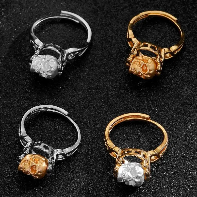 Color Block Gothic Skull Ring Trendy Punk Dark Style Adjustable Unisex Ring for Men Women Birthday Gift Holiday Jewelry