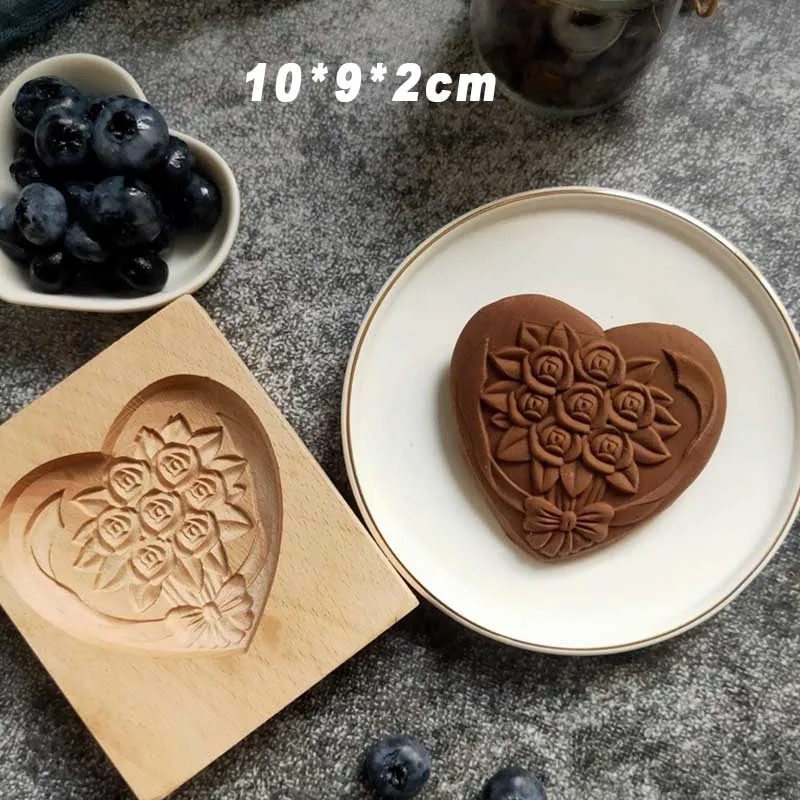 Cookie Molds Wooden Cookie Cutter Baking Forms for Cookies Gingerbread Moulds Press 3D Owl Love Flower Bakery Gadgets Stamps