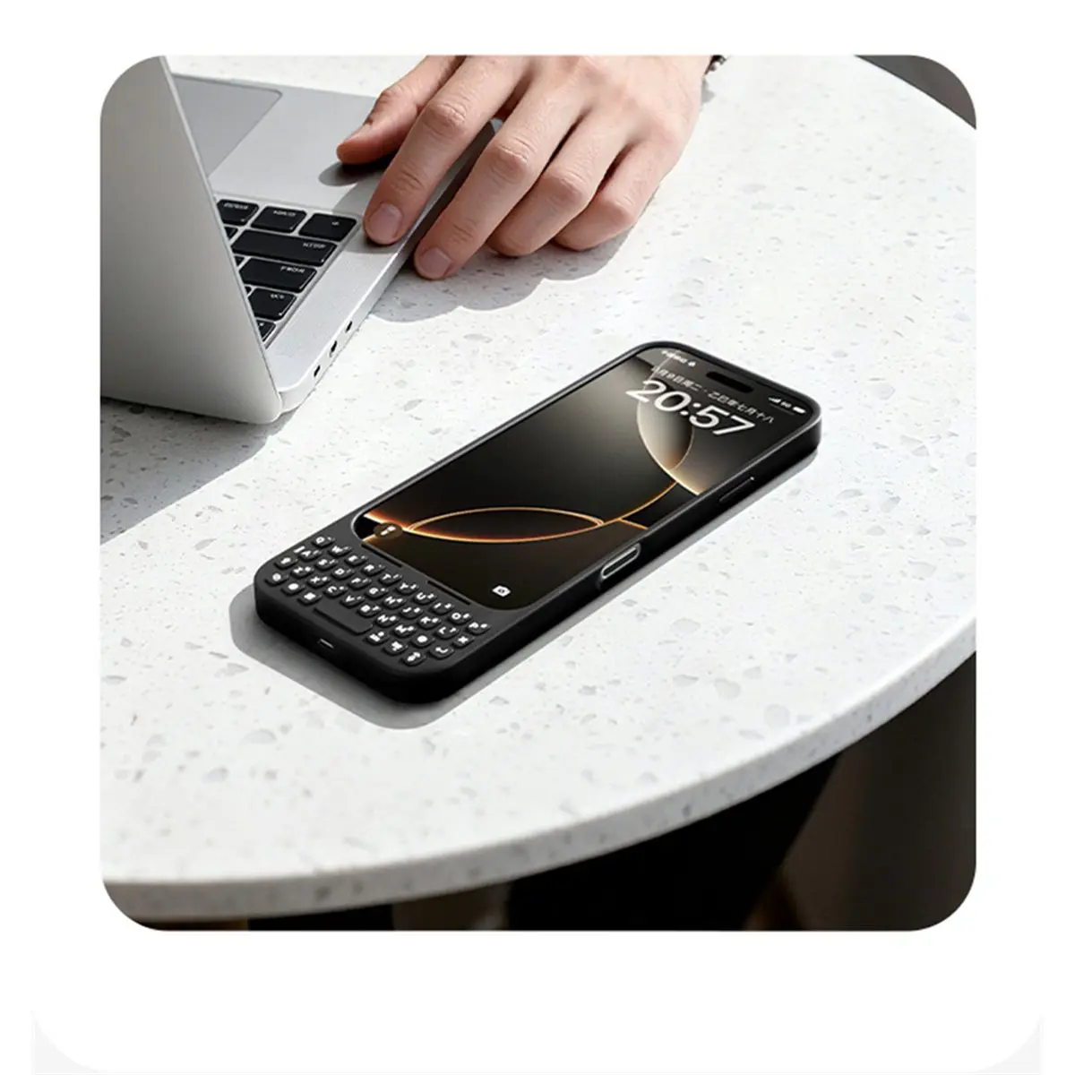 Mobile Keyboard for 17 Pro Max Plug Play Backlit Key Controlled Page Flipping Protective Phone Case Black
