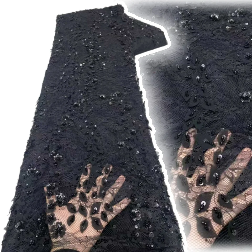 5Y 새로운 디자인 럭셔리 프랑스 아프리카 수제 작은 진주 튤 레이스 스팽글 메쉬 레이스 나이지리아 웨딩 드레스용 원단 CC1487