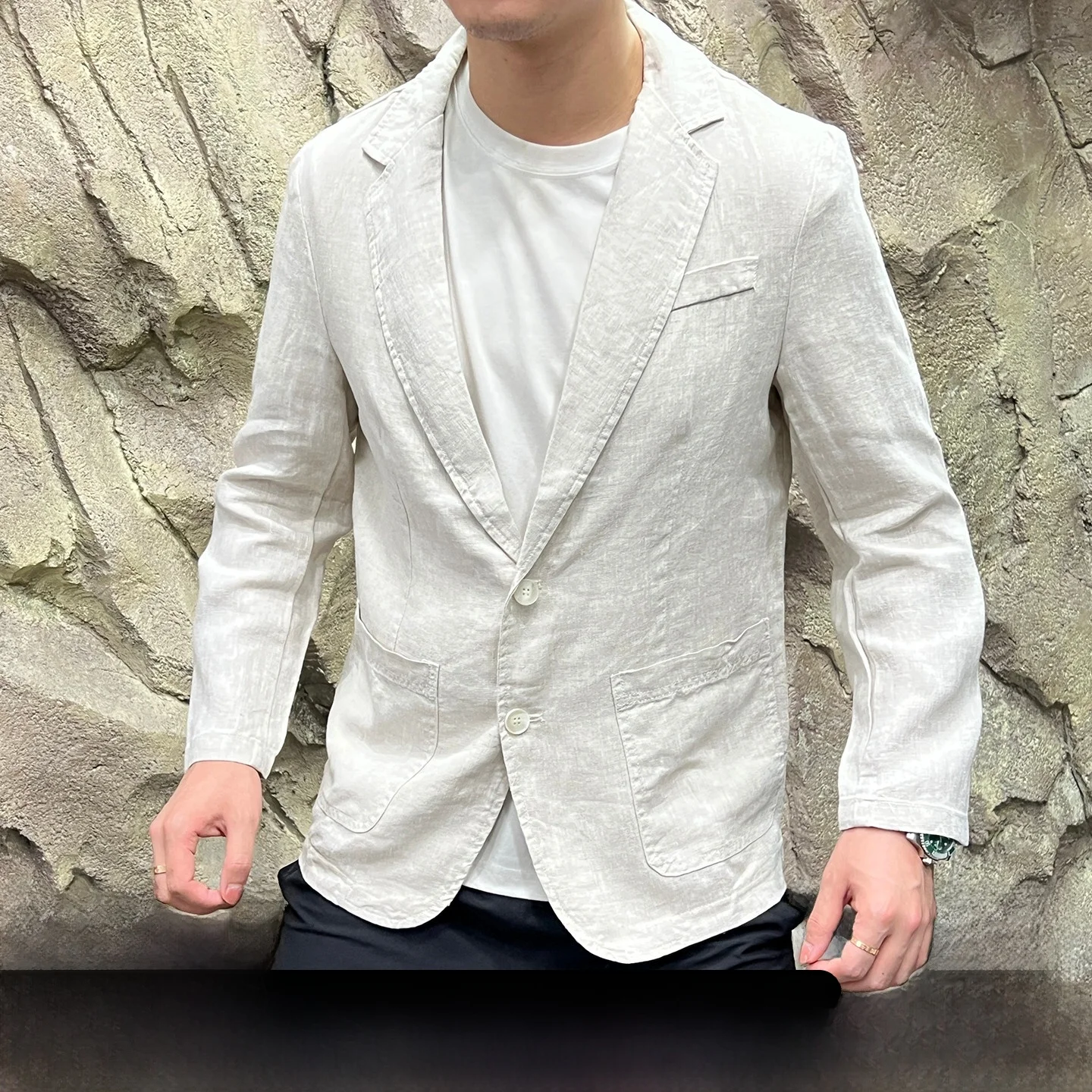 

Italian Sle Linen Men's Light Weight Breathable Busin Casual Two Button Suit Jaet Spring Autumn Stand Fit Youth