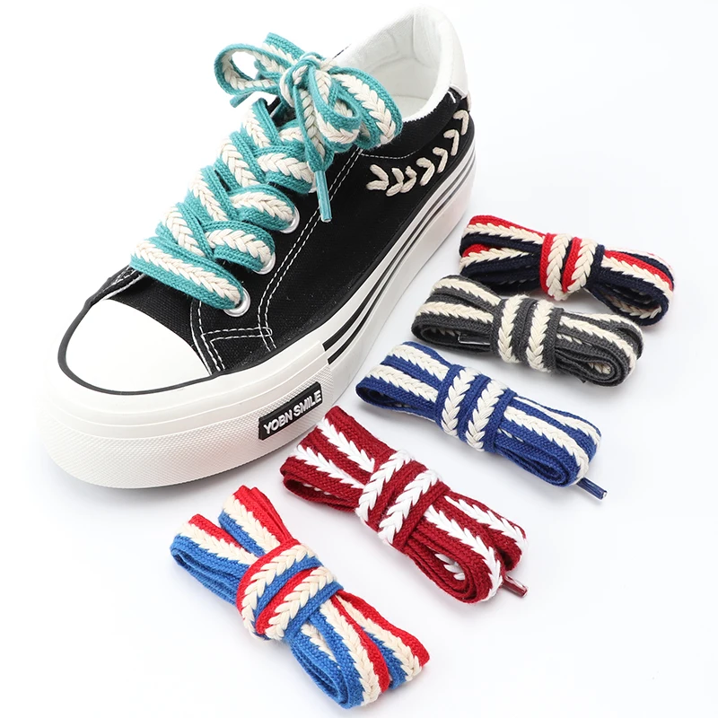 

Colorblock Shoelaces For Sneakers Pure Cotton Flat Shoe Laces Do not fade Non-slip Wear-resistant Man Woman Shoes Shoestrings