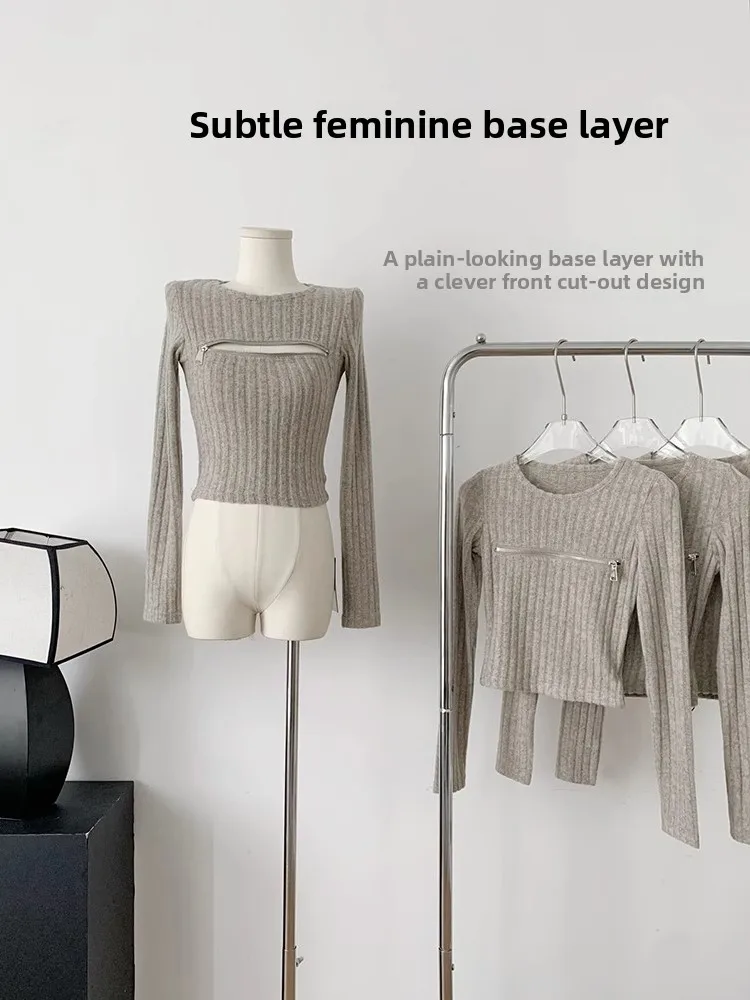 

Сексуальный вязаный топ с вырезами и молнией, с длинными рукавами, женский, модный, повседневный, свободного кроя, летний, из тонкого материала, с круглым вырезом горловины.