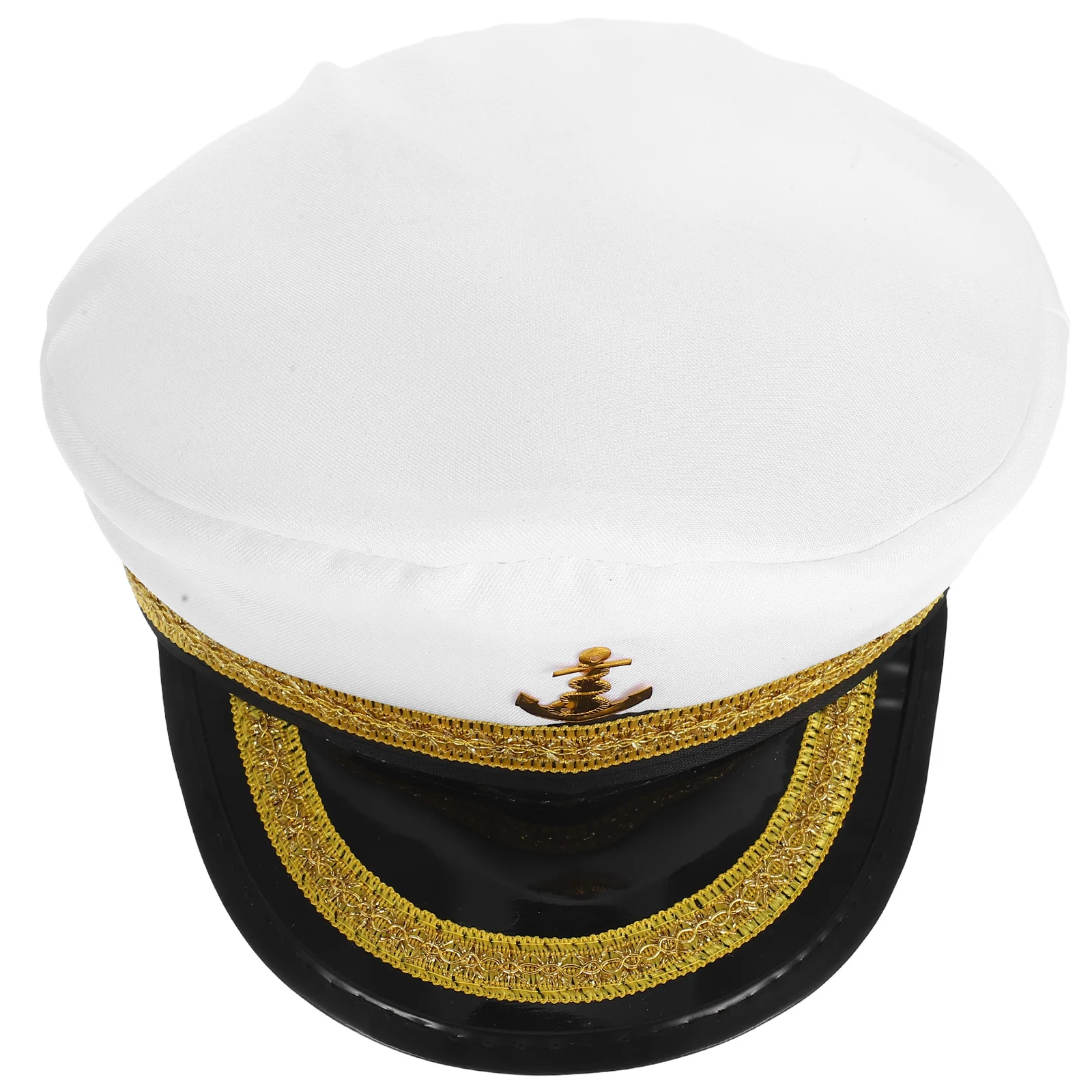 

Sailor Hat White Gold Band Uniform Accessories Men Fashion Embroidered Captain Adjustable Buckle All Ages Halloween Party