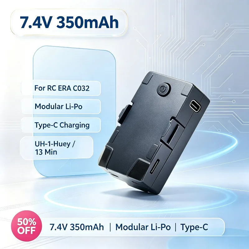 7.4V 350mAh Li-Po Battery for RC ERA C032 UH-1 Huey Replacement Rechargeable Helicopter Battery with Type-C Charging