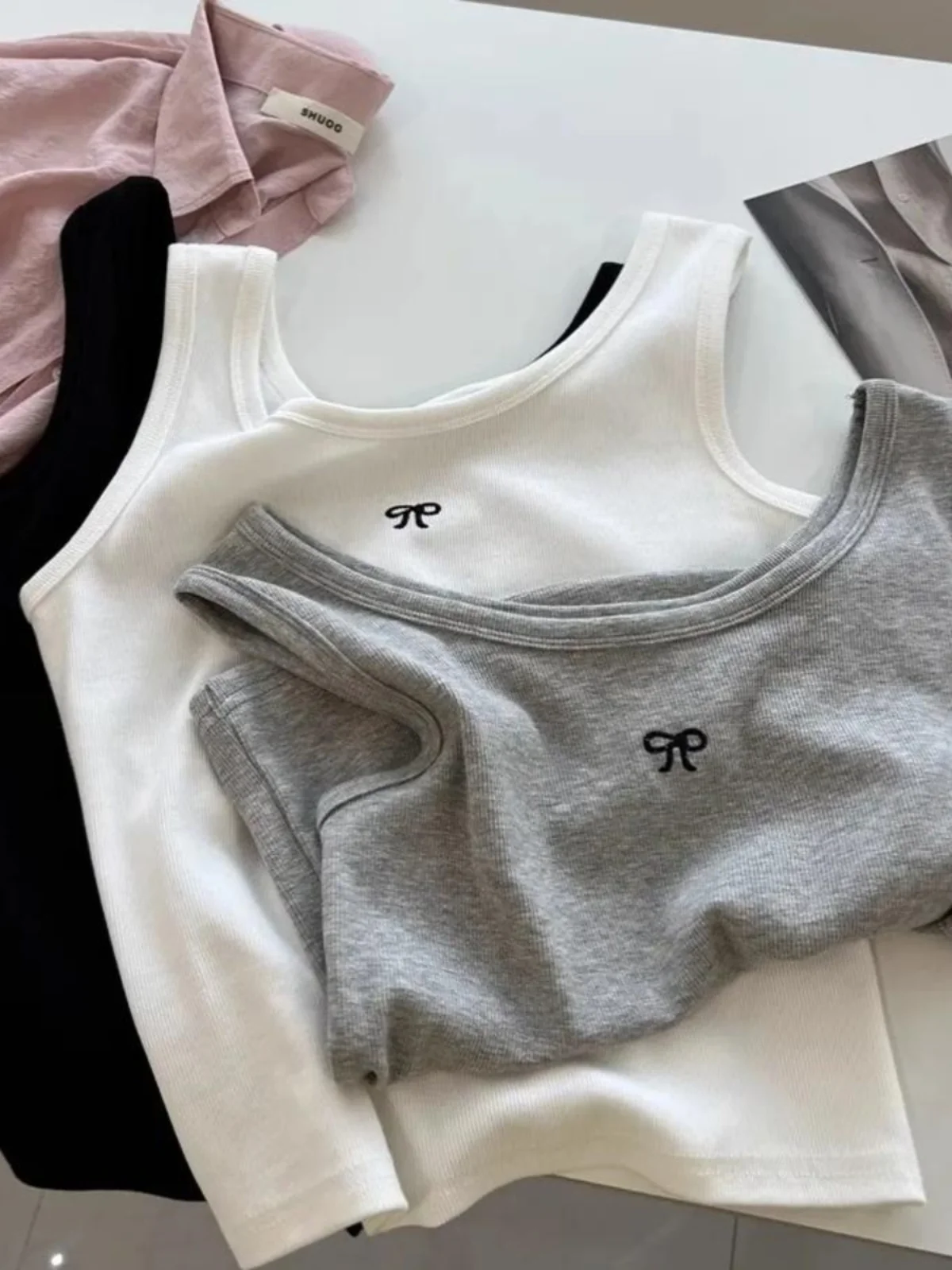 

plus Size Women's Short Embroidered Casual Top Loose Fit Summer Comfortable Elastic Bandage Vest Versatile Small Tank Top