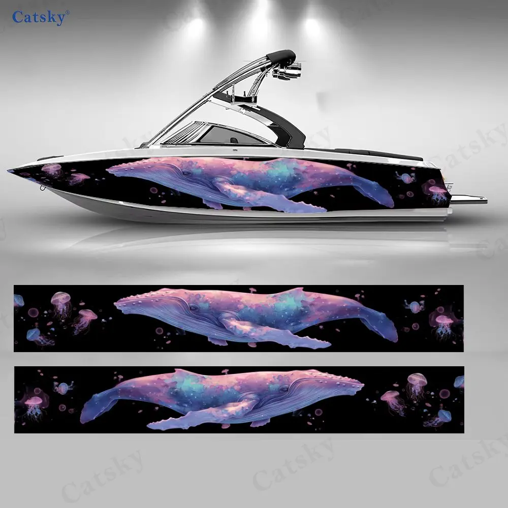 Nebula Gradient Humpback Whale Boat Stickers, PVC Waterproof Vinyl Wrap Decals for Fishing Boats, Durable and Stylish Design