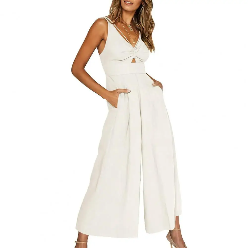 

Women Sleeveless Jumpsuit Soft Women Jumpsuit Stylish Women's Summer Jumpsuit Chic Deep V Neck Wide Leg Design with Soft