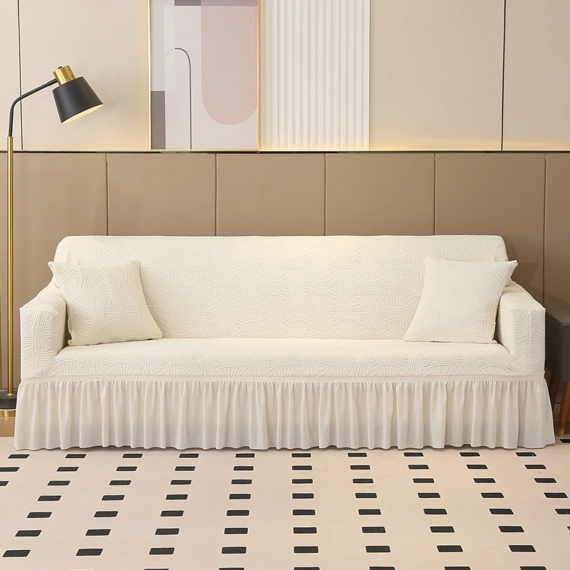 

Четырехсезонная жаккардовая плиссированная юбка, набор чехлов для дивана, нескользящая эластичная подходит для диванов 1/2/3/4-местных диванов, декор для гостиной, спальни