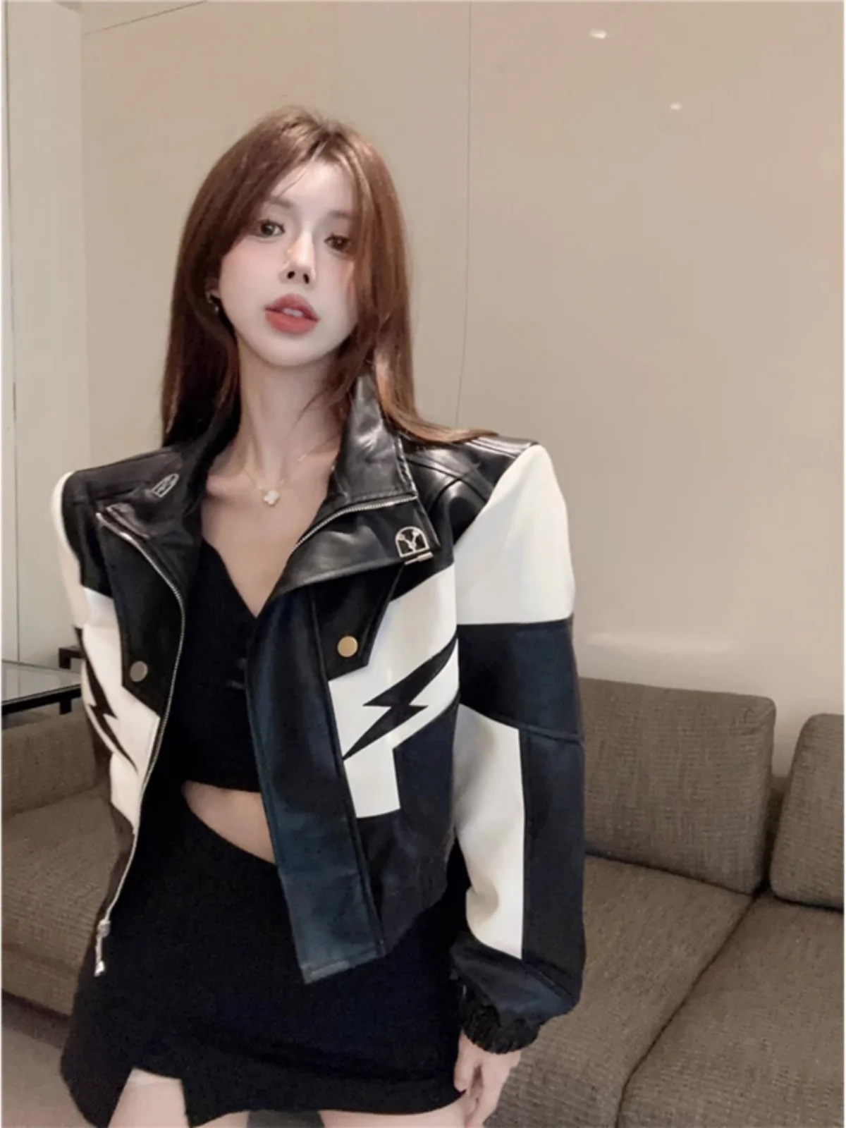 Giacca da Motociclista da Donna in Pelle PU di Alta Qualità, Stile Casual, con Chiusura a Cerniera, per la Primavera