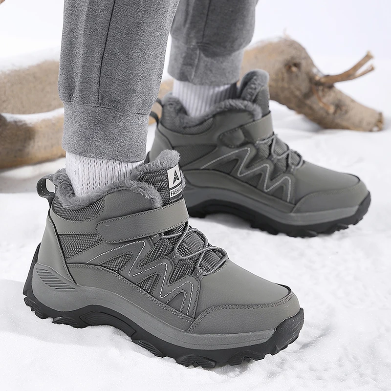 Outdoor Winter Snow Boots men High-top Plush Outdoor Keep Warmth Casual Men Shoes Shock-absorbing Anti-slip Hiking Shoes Men