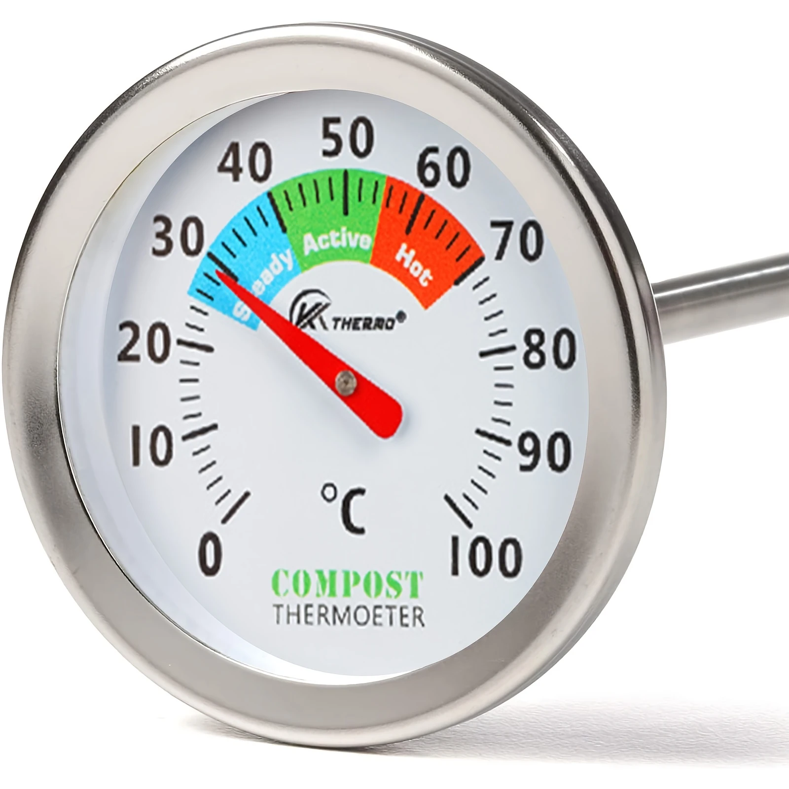 One Piece Long Probe Compost Thermometer, 0-100℃ Color-Coded Soil Temperature Gauge For Organic Composting And Gardening