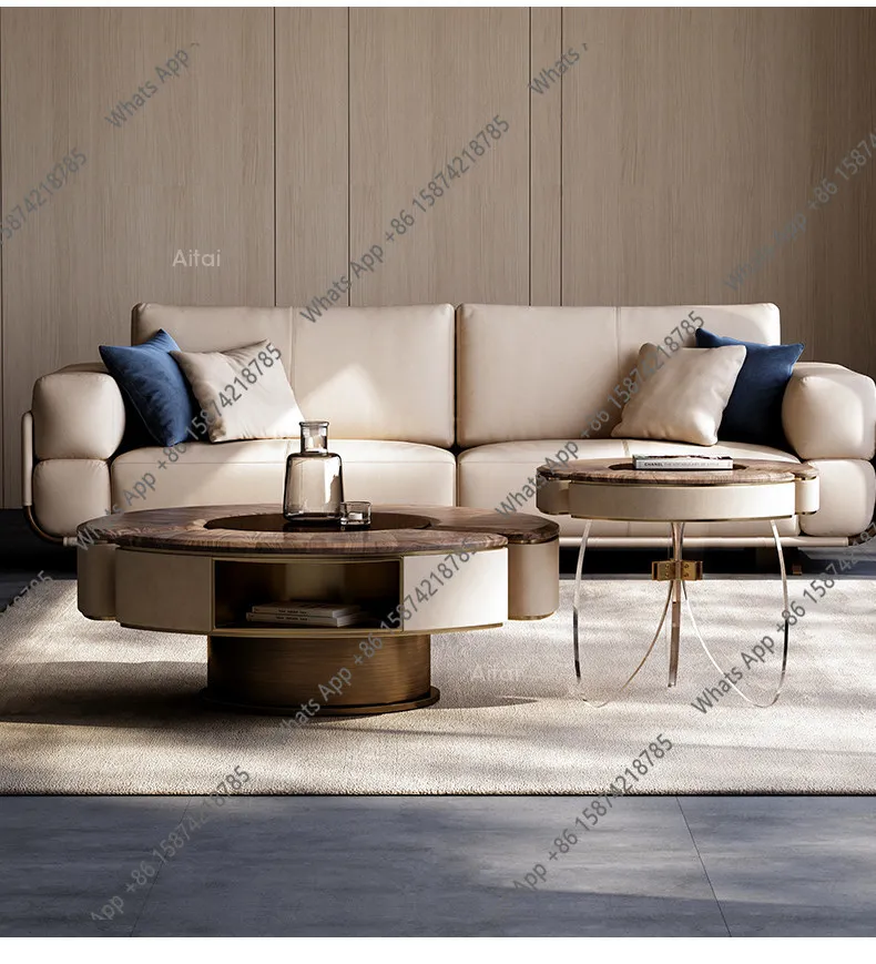 

Minimalist black walnut coffee table, villa large living room designer size round coffee table