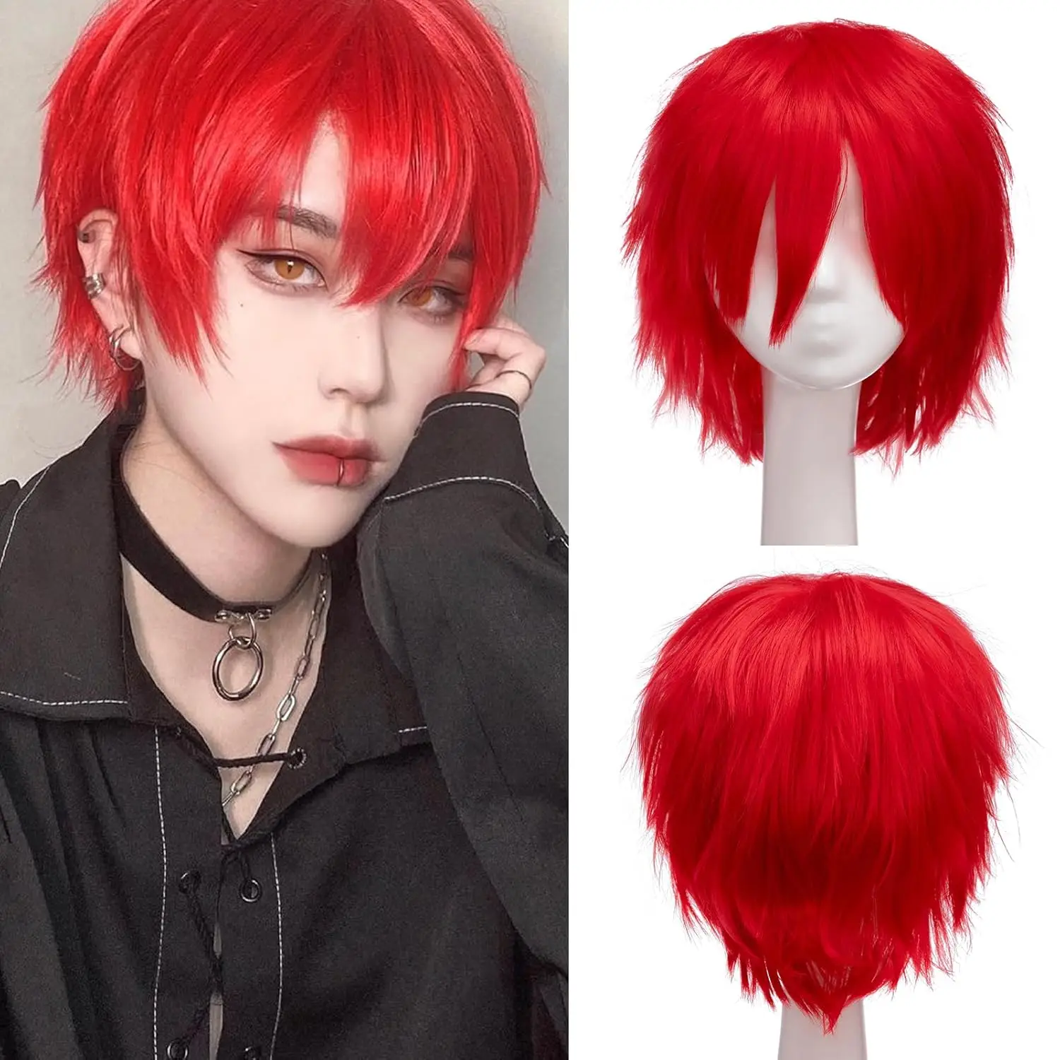 

Короткий парик для ролевых игр, пушистый прямой парик из синтетического волокна, аниме, унисекс, Хэллоуин, комикс, конвенция, костюм для вечеринки, парик