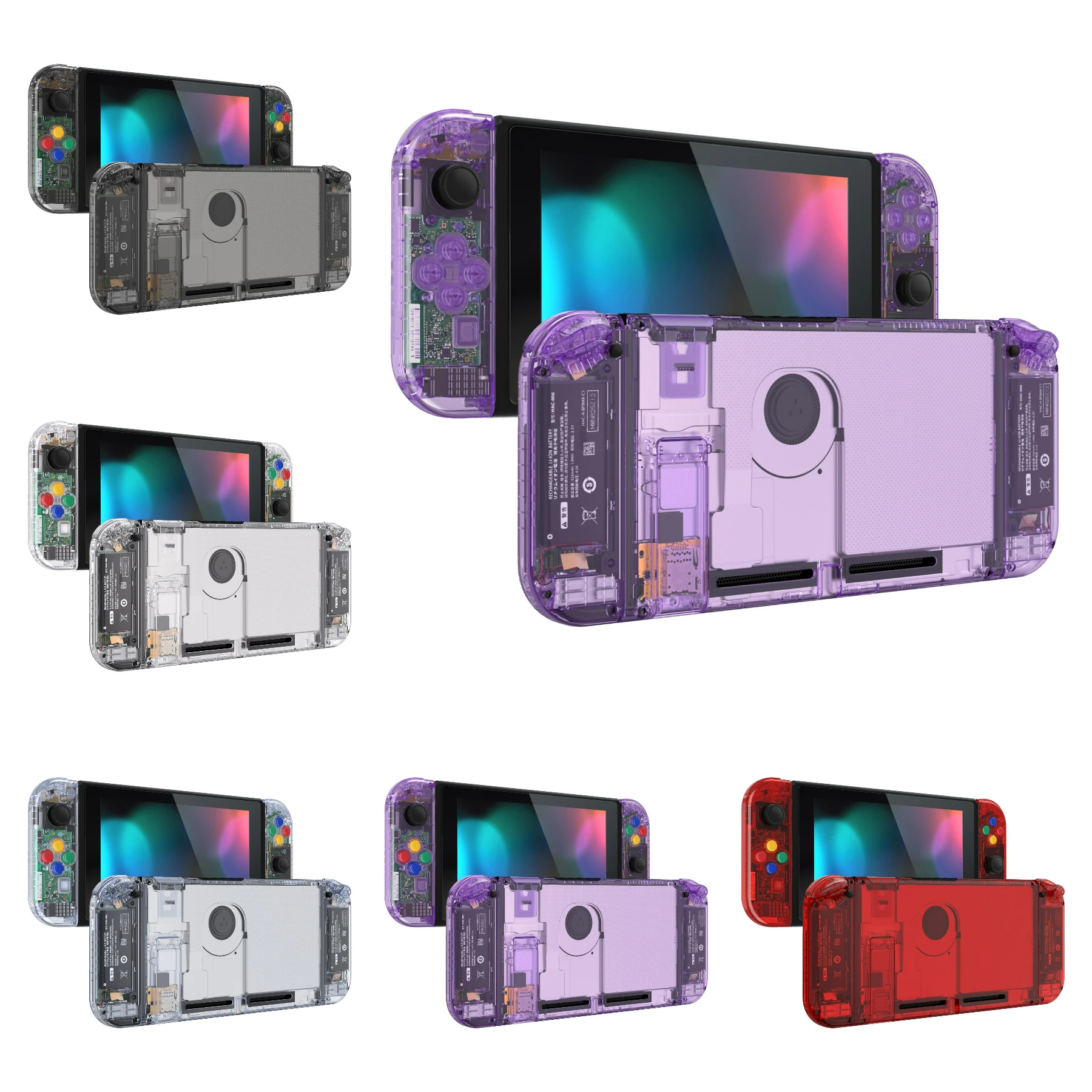 

eXtremeRate DIY Replacement Back Shell with Full Set Buttons for NS Switch, Joycon Handheld Grips Kickstand - Clear Series