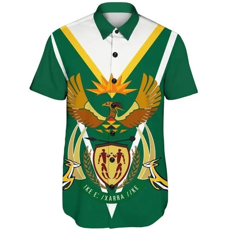 South Africa Map Flag 3D Print Shirts For Men Clothes Fashion Springboks Short Sleeve Shirt National Emblem Blouses Jersey Tops