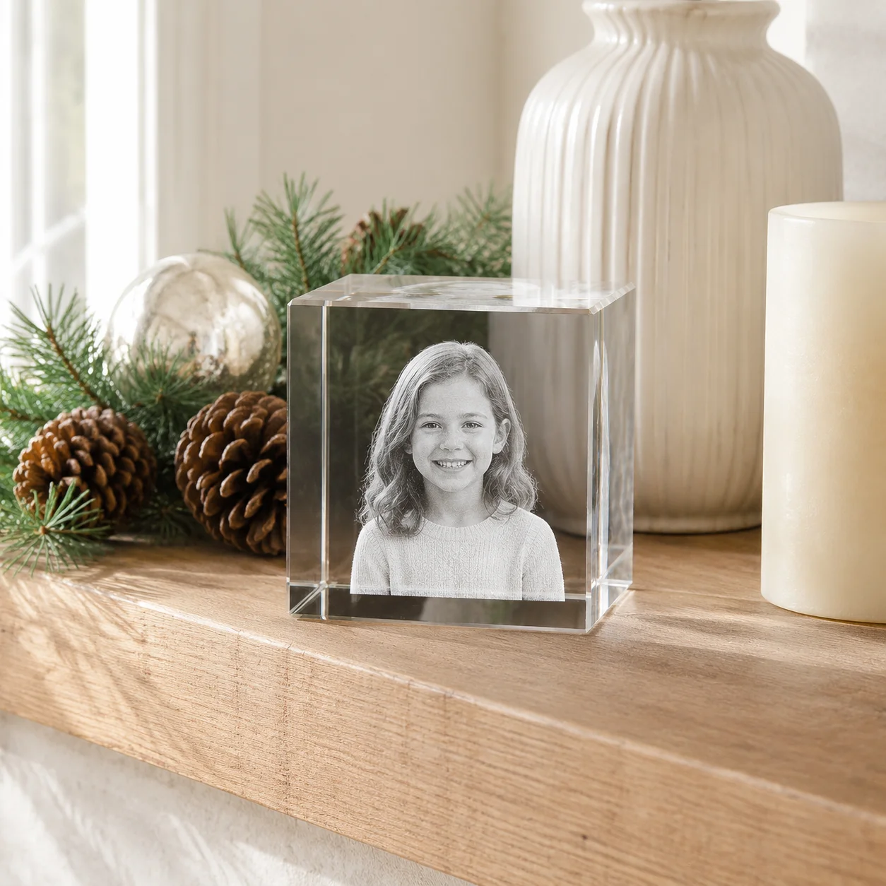 Custom K9 Crystal Cube Personalized Photo Block 2.5D Laser Engraving Picture and Text Keepsake Gift for Birthday Christmas Decor