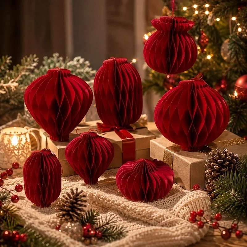 2026 New Christmas Honeycomb Origami Lantern Christmas Tree Pendant Atmosphere Props Xmas Novelties for Indoor Outdoor Festival