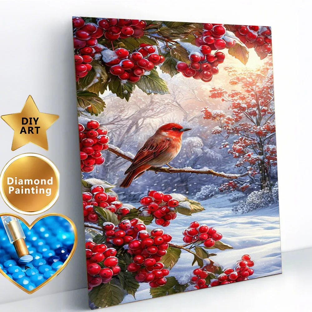 AZQSD Snow Diamond Mosaic Kits Bird Winter Snow Animal Handmade Square Round Drill Wall Decor Diamond Painting Winter Art