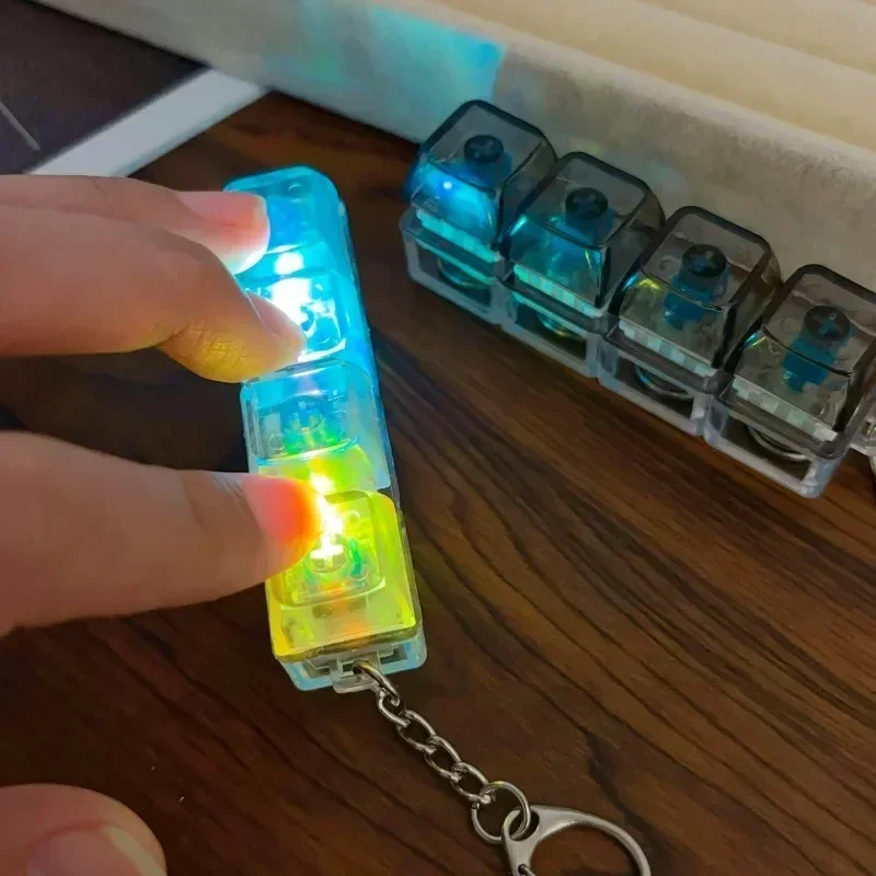 Portable 4 Keys Mechanical Keyboard Fidget Keychain, Fashion Car Keychain With RGB Light ,Stress Relief Toy for Anxiety Relief