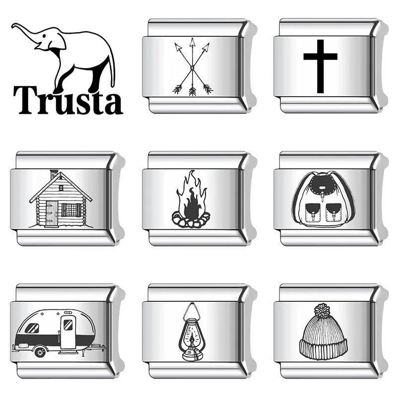 Trusta 2026 Camping enthusiast Travel Laser Italian charms bracelet Stainless Steel DIY Making Beads Gifts Accessories New N751