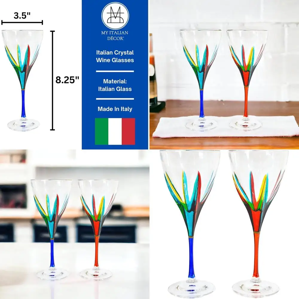 

Набор из 2 8-унций итальянских бокалов для вина Fusion с красочными стебликами, роскошная хрустальная посуда, идеально подходит для красного или белого вина, уникальный M