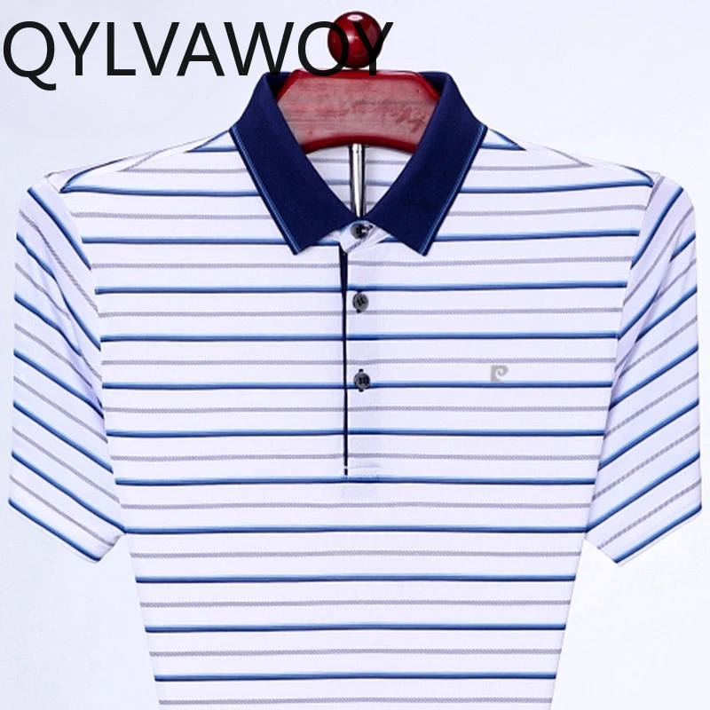 QYLVAWOY 100% Silk Men's Silk Short Sleeve Polo Shirt Loose Half-Sleeve Ice Silk Middle-Aged Elderly Dad's Outfit Summer LJ2162