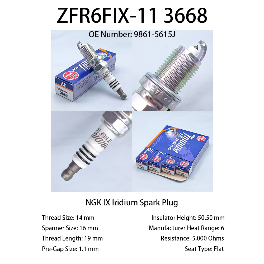 4pcs Original NGK IX Iridium Spark Plug ZFR6FIX-11 3668 Suitable For Accord IV V VI 2.0 2.2 OE 9861-5615J, H9861-5615J etc