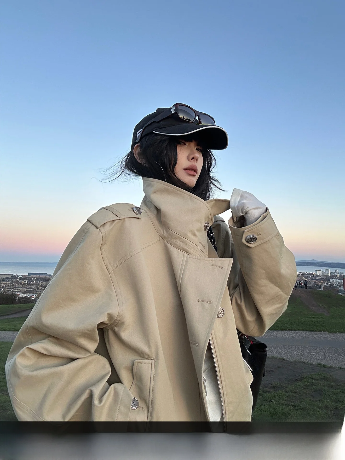 

i ort Loose Women's Jaet Warden Commute Sle Cotton Blend Zipper Closure Stand Collar Coat for Autumn