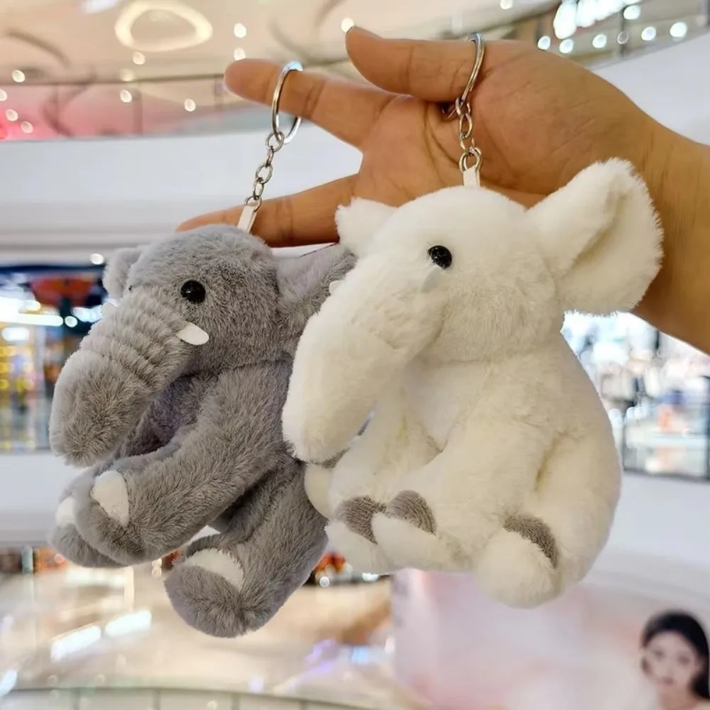 Polyester Elephant Keyring Soft Fluffy Stuffed Keychain Cute Cartoon Cloth Material Animal Bag Pendant Backpack Decoration