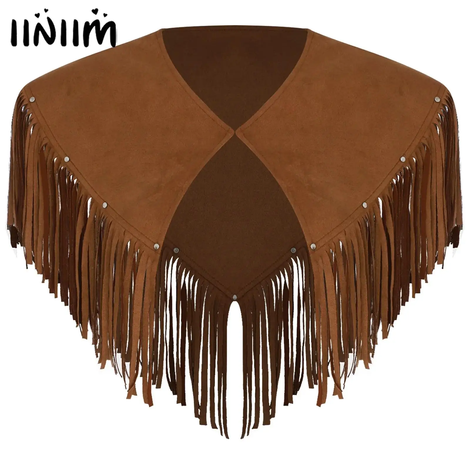 

Мужской ковбойский карнавальный костюм в стиле вестерн, замшевая шаль с кисточками спереди, невидимый крючок с шипами, отделка бахромой, шаль, топы