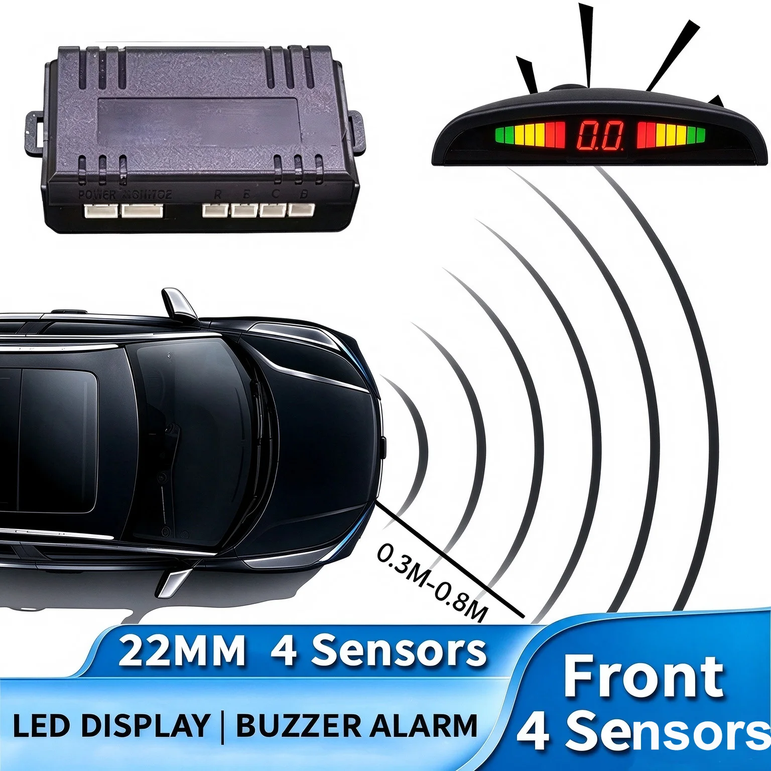 Professional Front Parking Sensor Kit Universal 4 Sensors Buzzer Reverse Backup Radar Sound Alert Indicator Probe System New