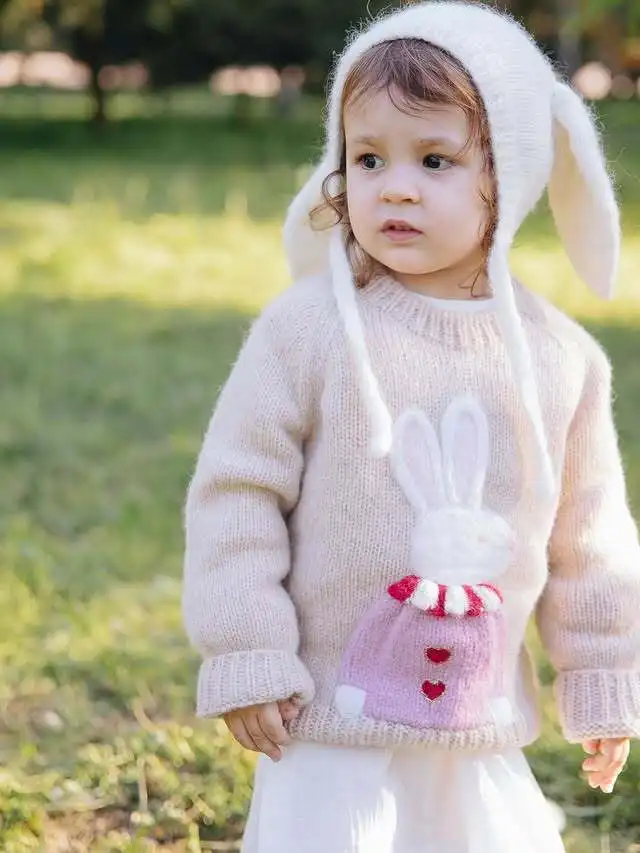 2 To 7 Years Children Knitted Clothing 2026 New Warm Comfortable Cute Bunny Girls' Sweater For Autumn Winter Long Sleeved Tops