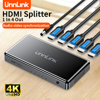 Unnlink HDMI Splitter 1x4 UHD 4K 30Hz FHD 1080P 60Hz 1 in 4 out Video Splitter Audio Sync For DVD PS3/4/5 Xbox Laptop Monitor