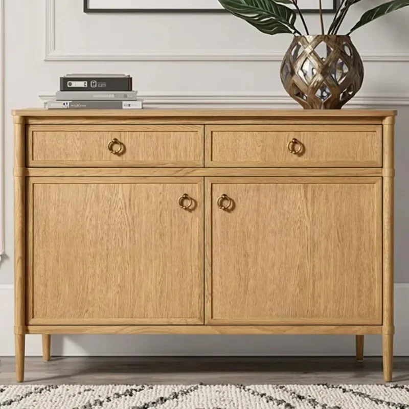 Luxury Modern Solid Wood 2 Door Dining Sideboard Self Serve Cabinet with Drawers and Metal Handles