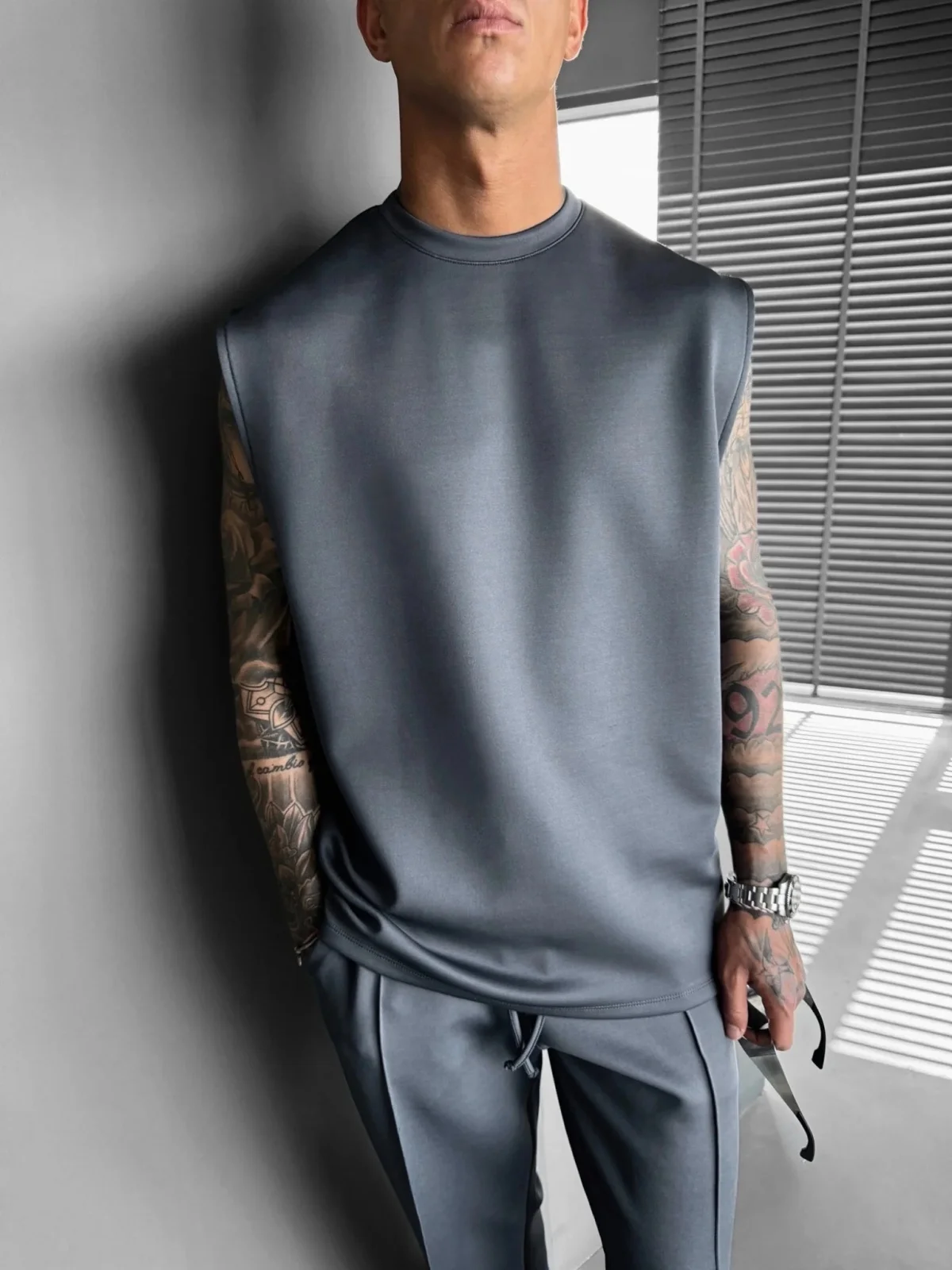 Men 2025 summer new sports casual fashion crewneck vest solid color quick dry loose sports vest