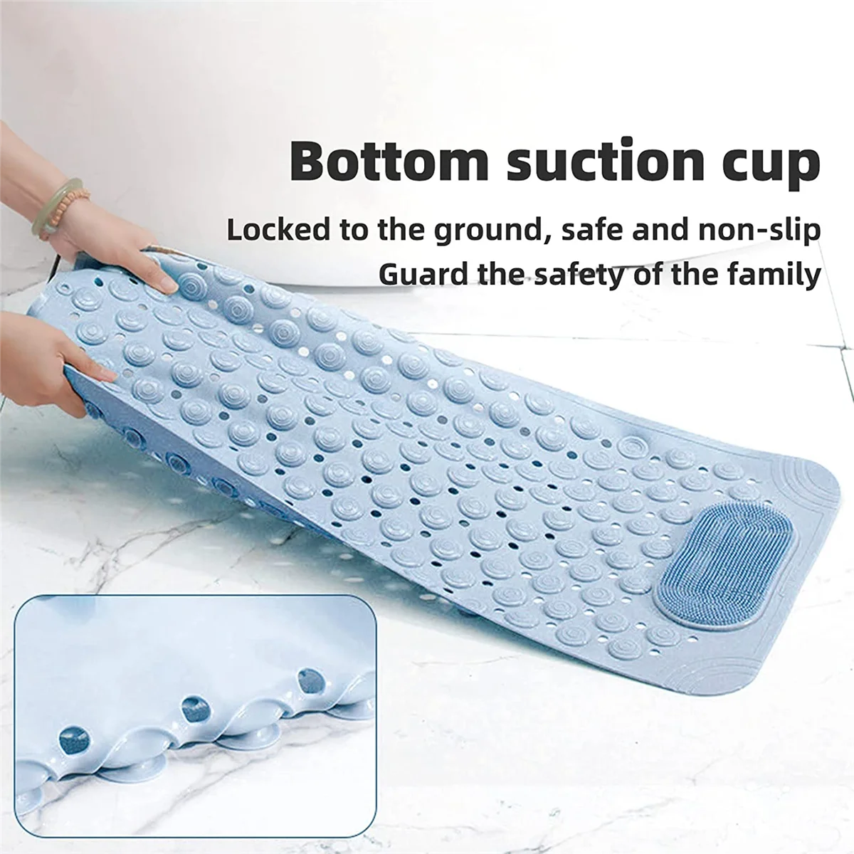 Bathtub Mat Non- Rubber Shower Mat with Drain Holes Suction Cups, Quick Drain, Feet Massage, Bath Mat Grey