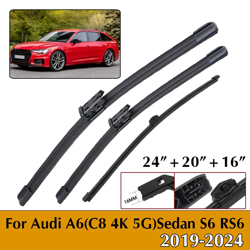 Auto-Wischerblätter-Set vorne und hinten, 24 Zoll + 20 Zoll + 16 Zoll, für Audi A6 (C8 4K 5G), Sedan S6 RS6 2019–2024, Auto-Wischerblatt, Windschutzscheibe