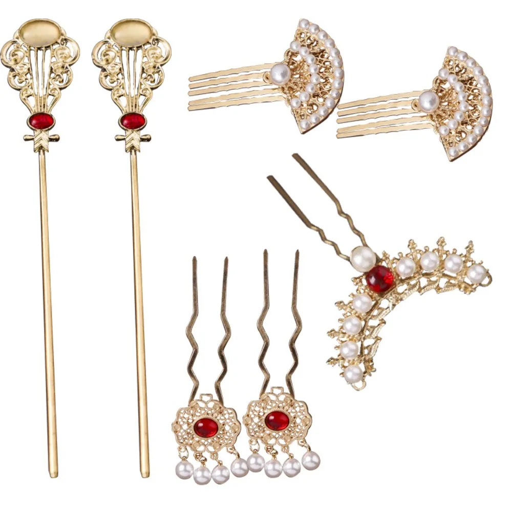 

1 Set Antique Chinese Style Ancient Hair Stick Pearl Classical Tang Dynasty Hairpin Elegant Tassel Flower Hair Comb Women