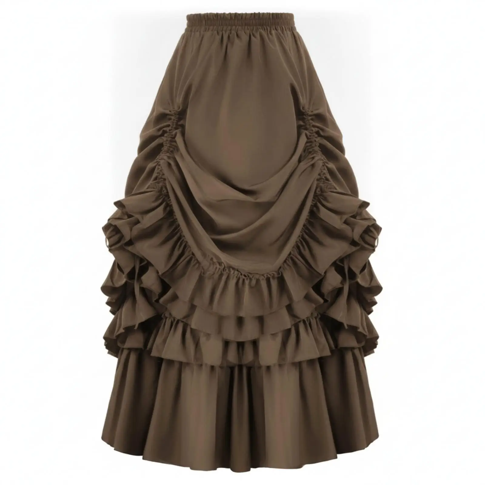 Women Vintage Asymmetric Ruffle Skirt Retro Layered Long Hem Polyester Flared Dance Wear Casual for Themed Party
