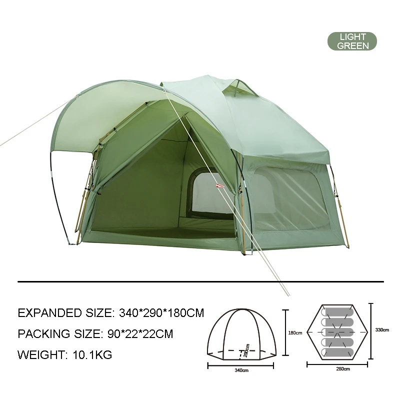 Integrated Hexagon Tent Outdoor Camping Bionic Design Huge Frog Tent Beach Awning Sun Shelter Car Cabin Tent For 3-5 Person