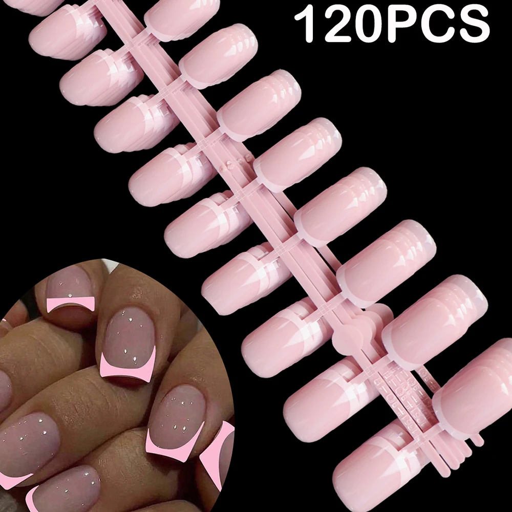 ARTAUG 120PCS Square Press On Nails Short Pink French Tip Press On Nails Nail Art Glitters Candy Color Macron Color Scheme Cute