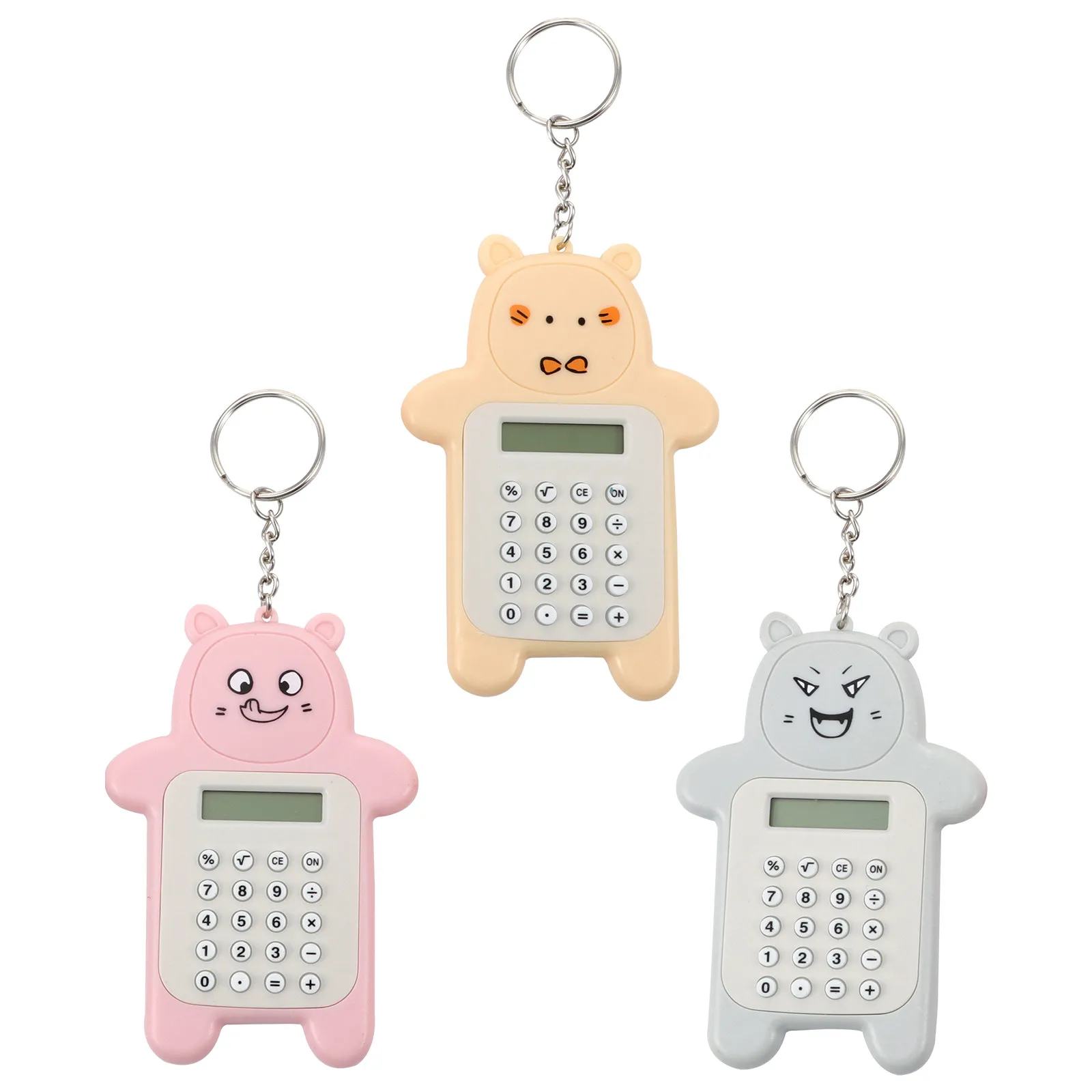 3Pcs Cartoon Bear Calculator Mini Cute Keychain Buckle Bag Pendant Portable Electronic Calculator Keychain Caculator
